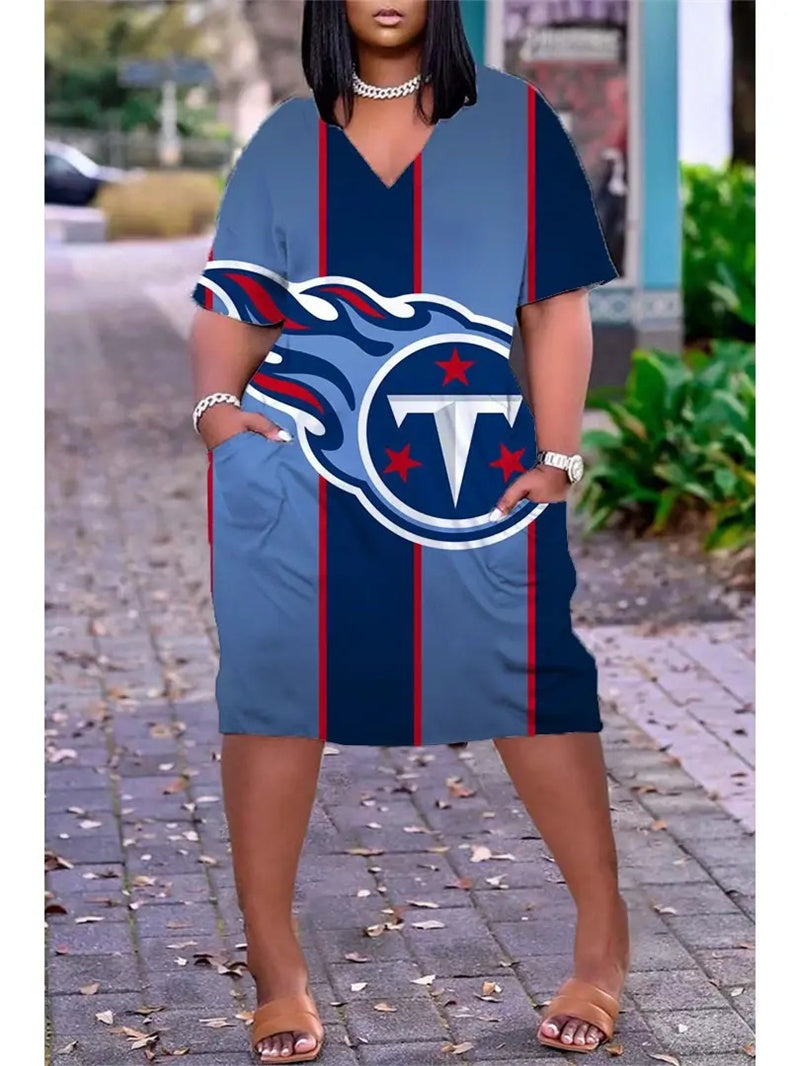 Tennessee Titans V-neck Casual Pocket Dress