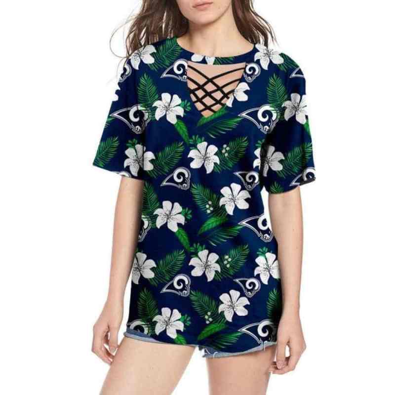 Los Angeles Rams Women's Summer String Short Sleeve Shirt Size Chart