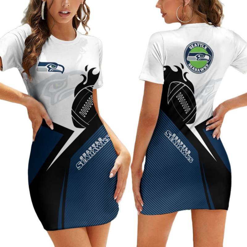 Seattle Seahawks Casual Short Sleeve Bodycon Mini Dress