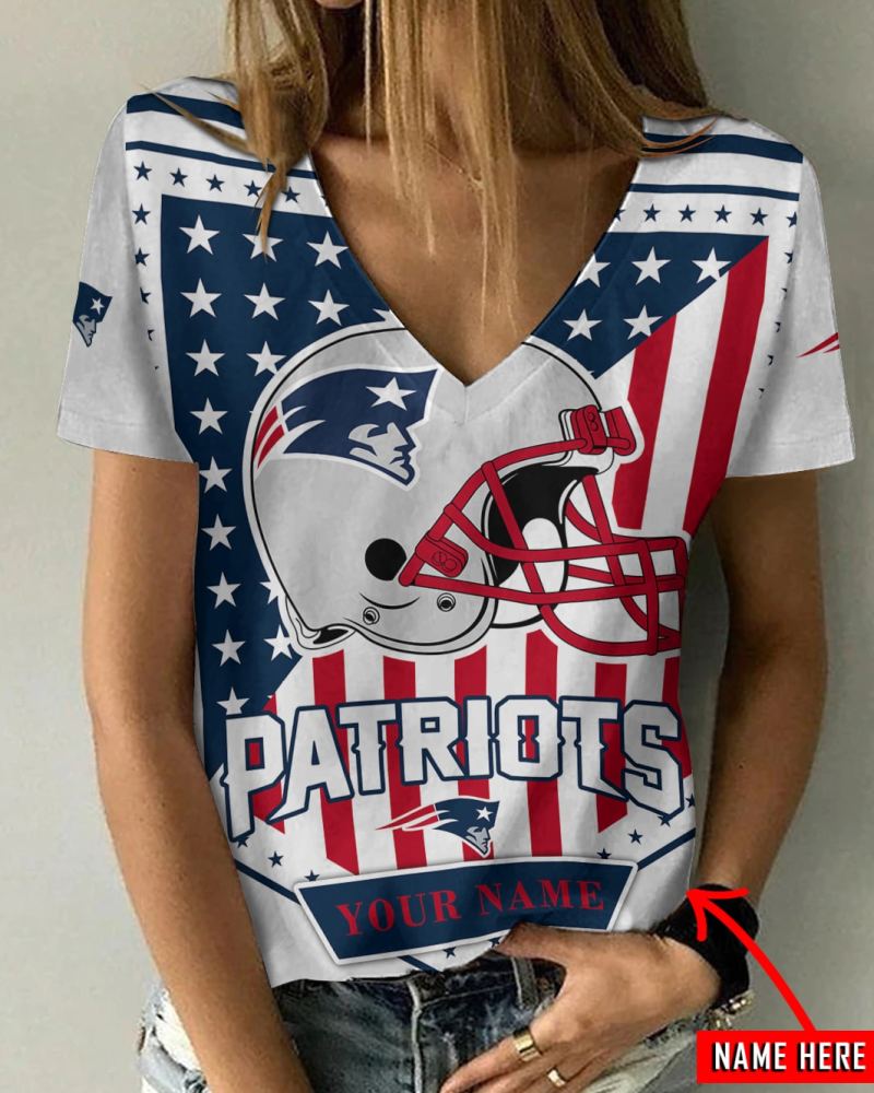 New England Patriots Personalized V-neck Women T-shirt