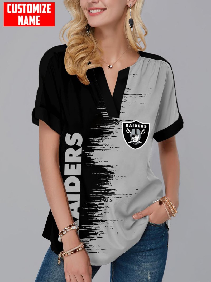 Las Vegas Raiders Personalized Fashion Short Sleeve V-Neck Shirt - Back View