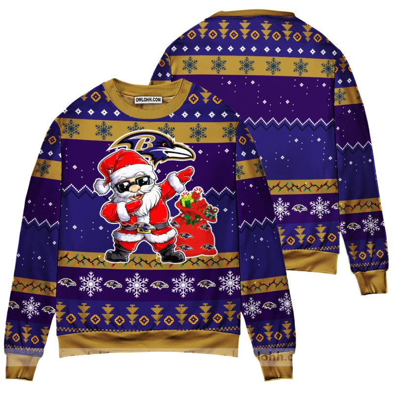 Baltimore Ravens Dabbing Santa Claus Ugly Christmas Sweater