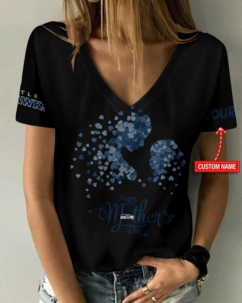 Seattle Seahawks Happy Mother's Day V-Neck T-Shirt