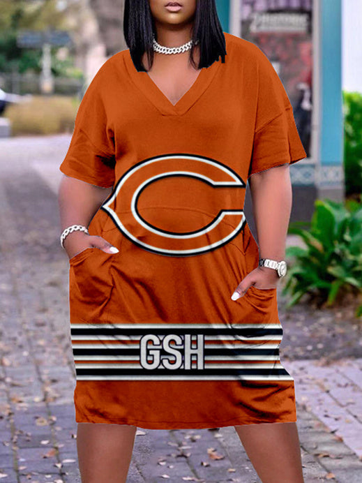 Chicago Bears V-neck Casual Pocket Dress
