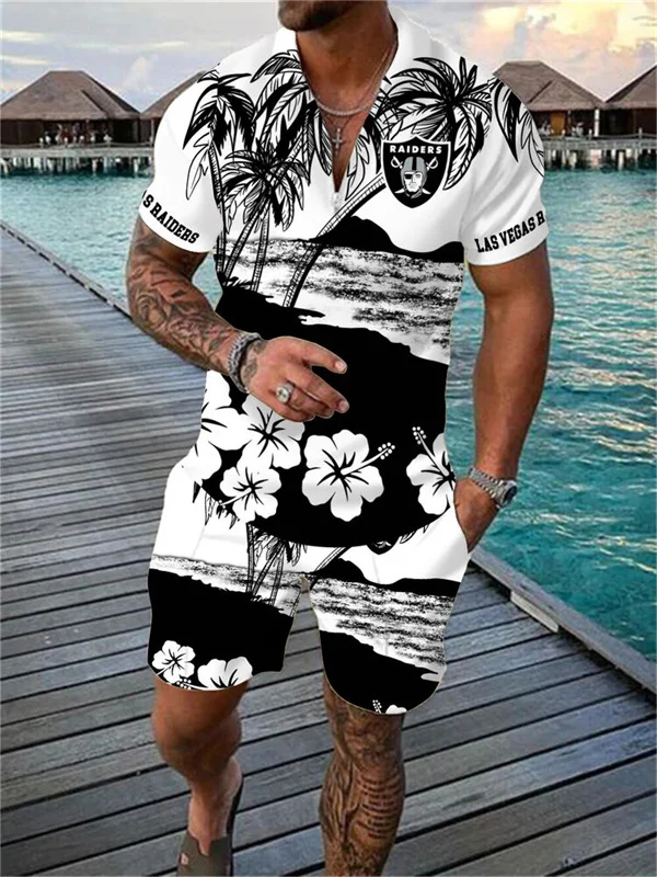 Las Vegas Raiders Zip Polo Shirt and Shorts
