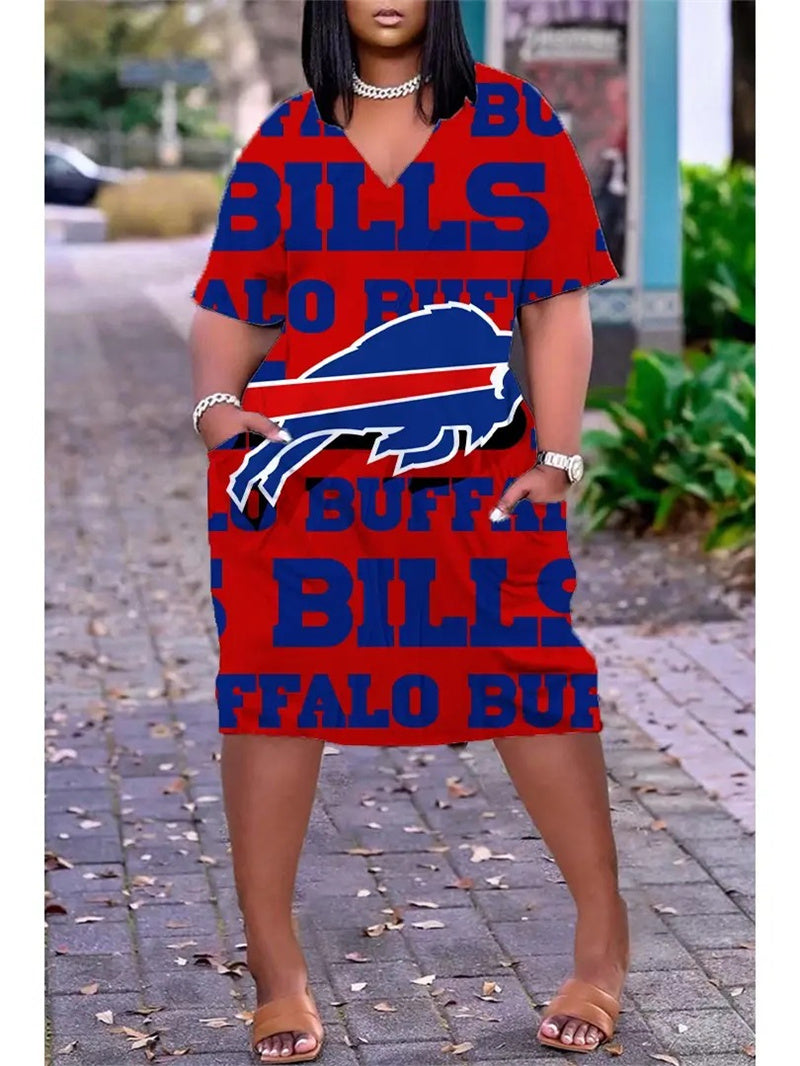 Buffalo Bills V-neck Casual Pocket Dress