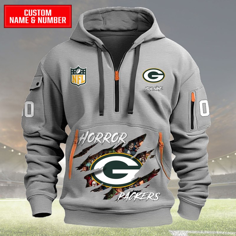 Green Bay Packers Quarter Zip Hoodie Light Gray