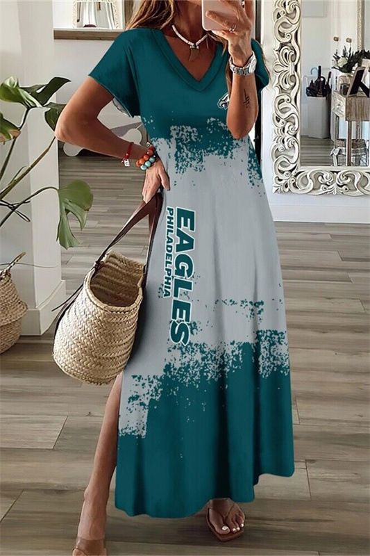 Philadelphia Eagles V-Neck Side Slit Long Dress