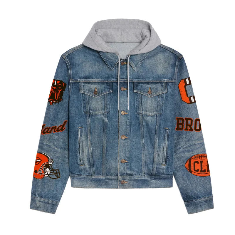 Cleveland Browns Premium Hooded Denim Jacket Back Design