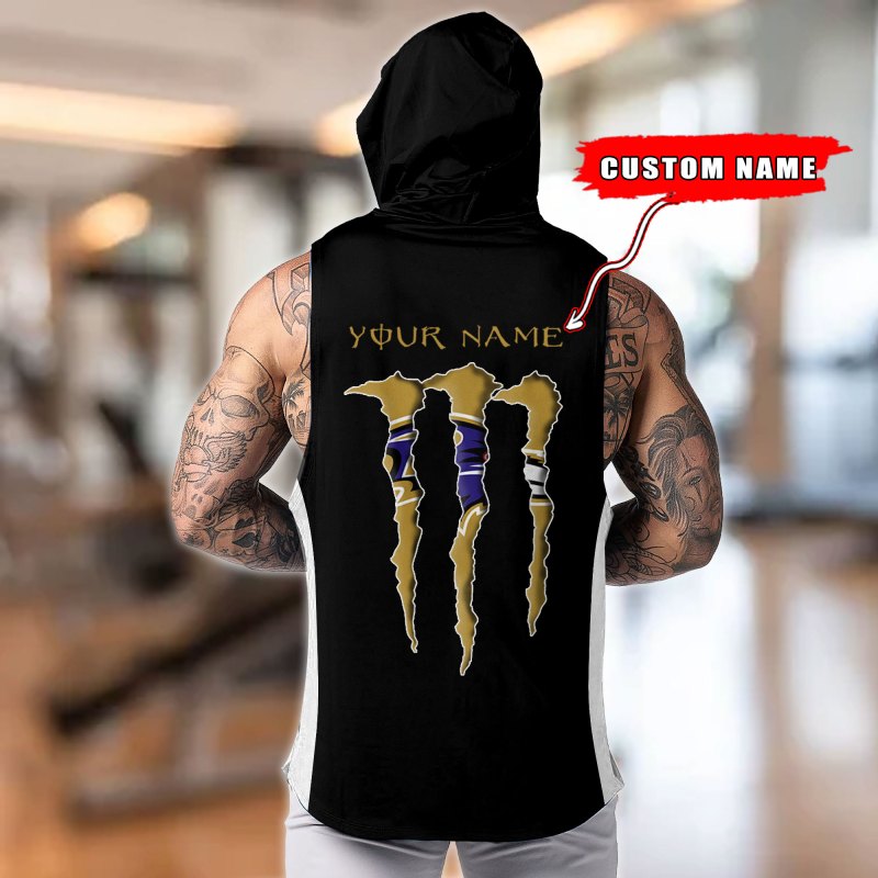 Baltimore Ravens Personalized Men's Workout Hooded Tank Top Back Team Color