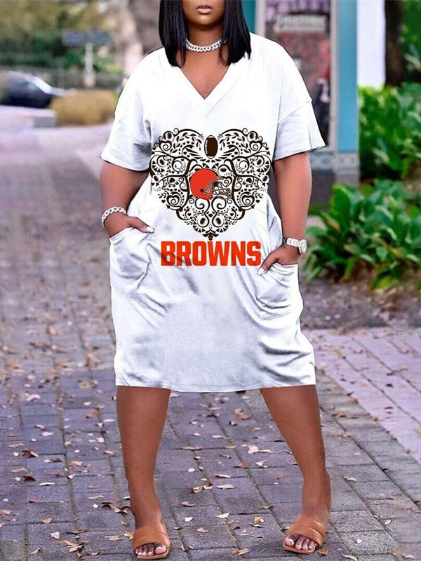 Cleveland Browns V-neck Casual Pocket Dress