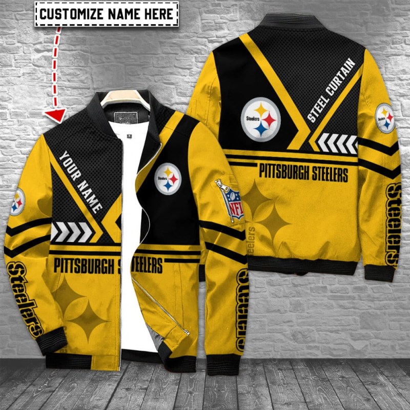 Pittsburgh Steelers Personalized Bomber Jacket Front View