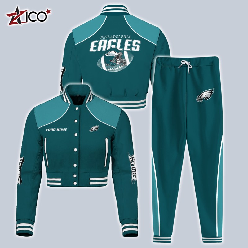 Philadelphia Eagles Crop Varsity Jacket and Sweatpants - Image 2