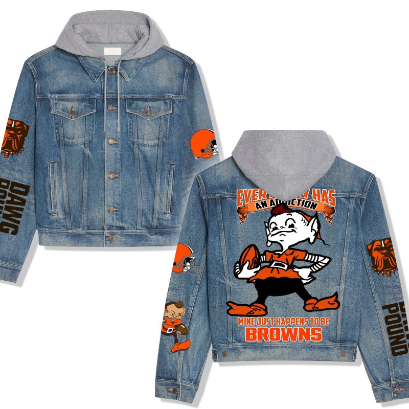 Cleveland Browns Premium Hooded Denim Jacket Front View