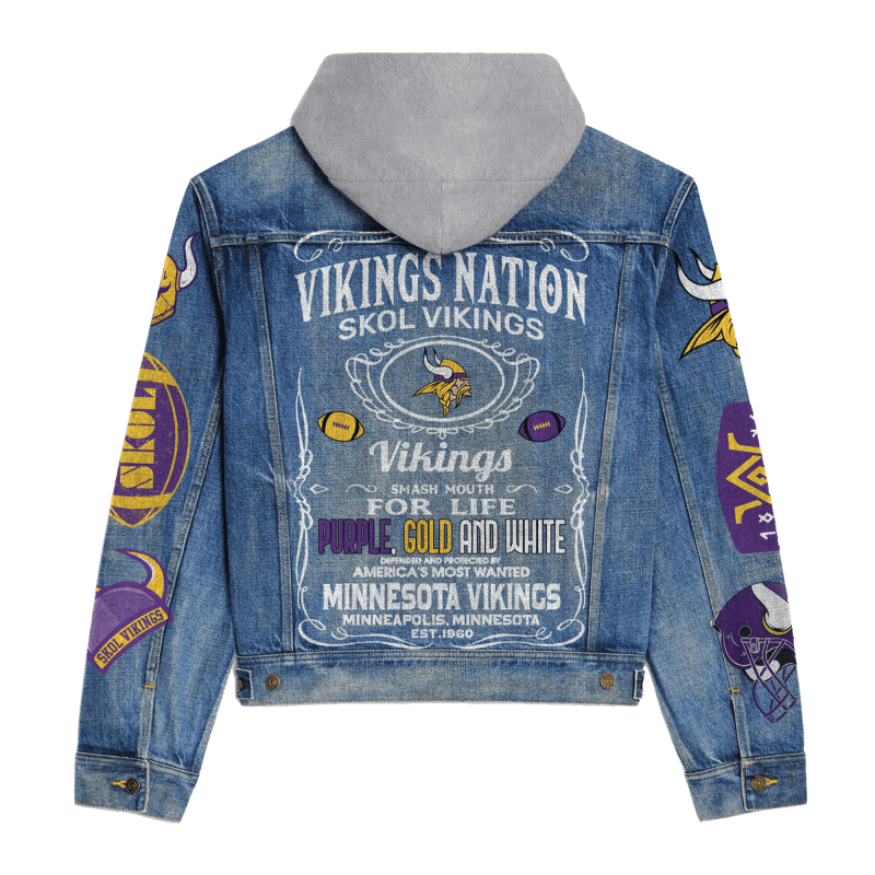 Front View of Minnesota Vikings Hooded Denim Jacket