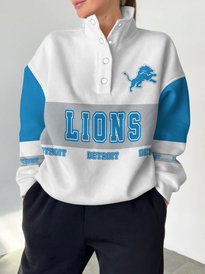 Detroit Lions Casual Colorful Stand Collar Sweatshirt