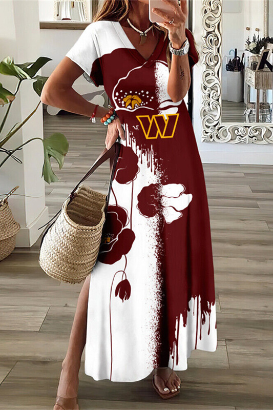 Washington Commanders V-Neck Side Slit Long Dress
