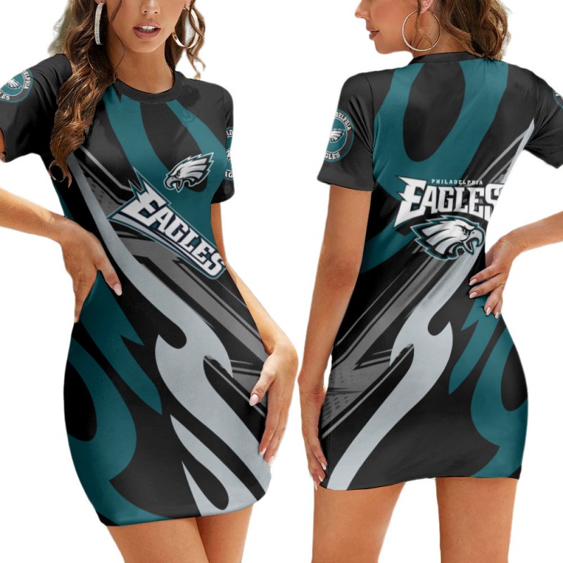 Philadelphia Eagles Casual Short Sleeve Bodycon Mini Dress