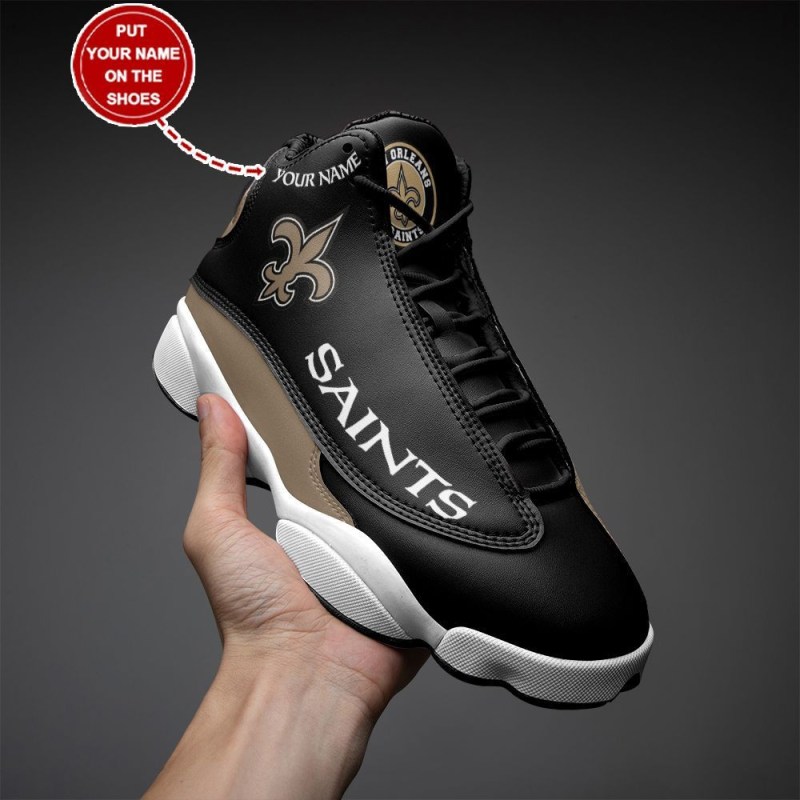 New Orleans Saints Personalized Air JD13 Sneakers Back View