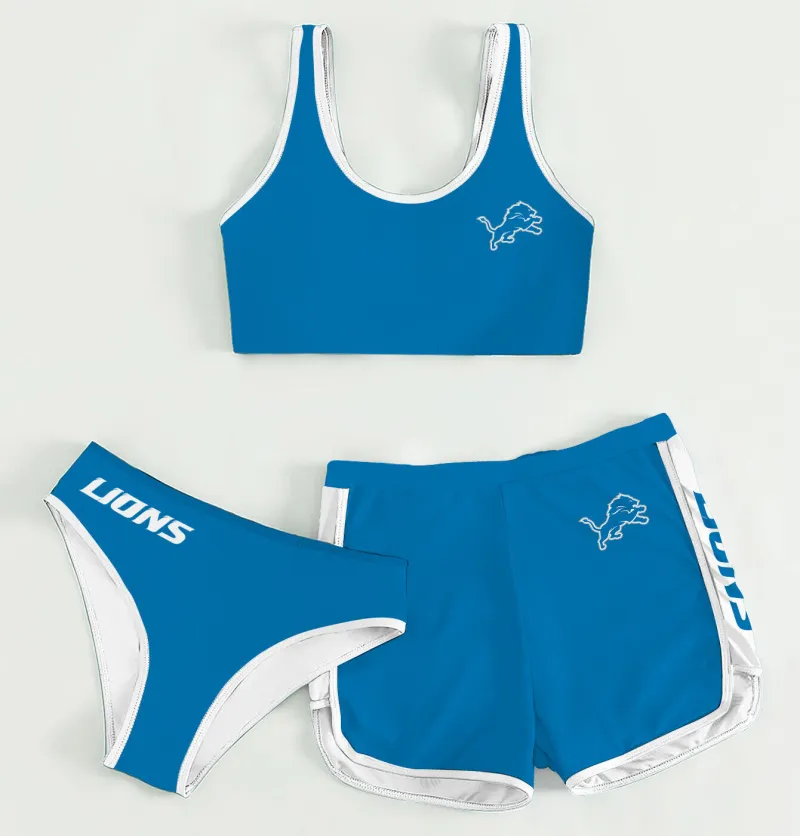 Detroit Lions Women's Sports Set 3-Piece Crop Tank Top Underwear Shorts