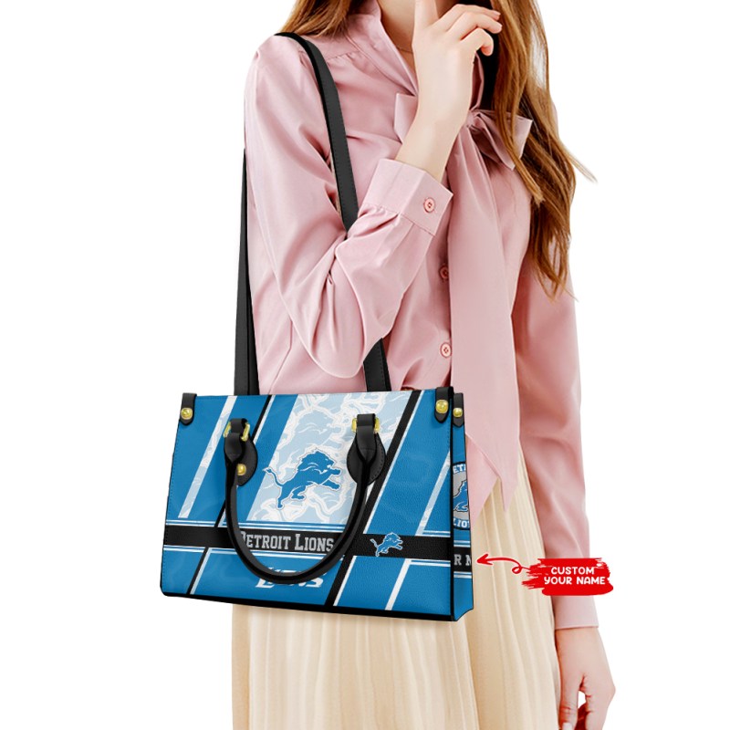 Detroit Lions Personalized Leather Hand Bag Front View