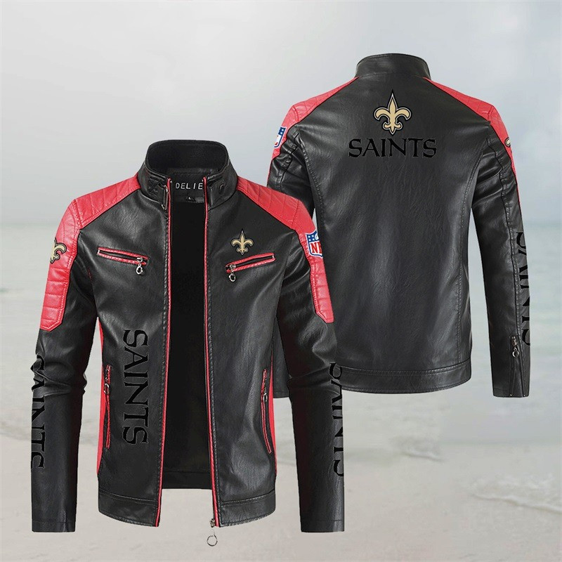 New Orleans Saints Stand Collar Leather Jacket