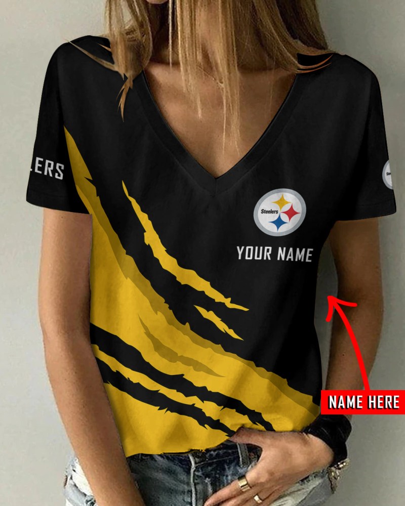 Pittsburgh Steelers Personalized Summer V-neck Women T-shirt