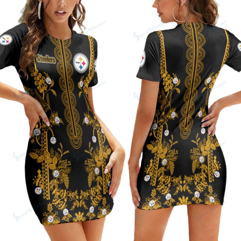 Pittsburgh Steelers Short Sleeve Bodycon Mini Dress