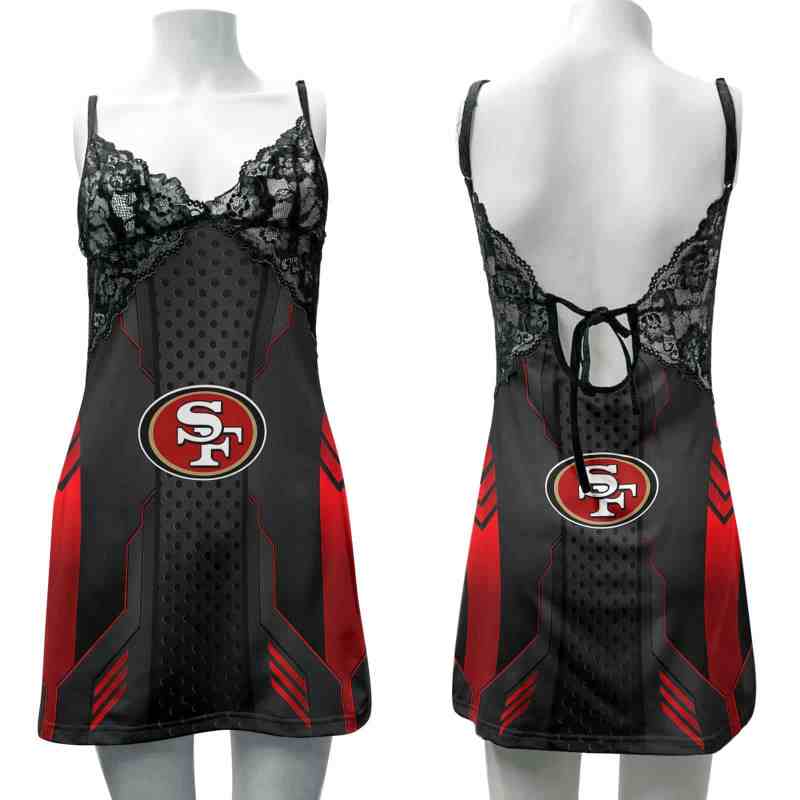 San Francisco 49ers Lace Back Strap Slip Dress Front View