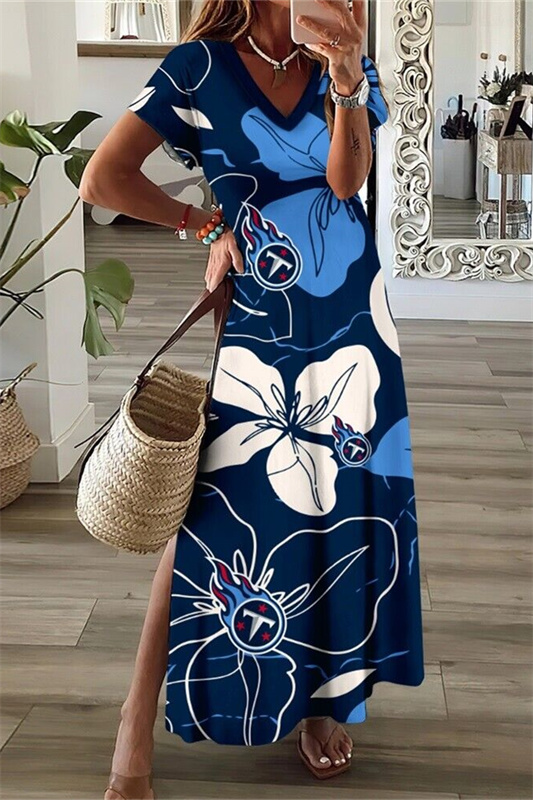 Tennessee Titans V-Neck Side Slit Long Dress