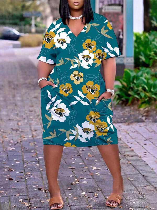Jacksonville Jaguars V-neck Casual Pocket Dress