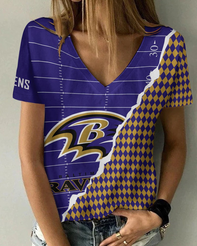 Baltimore Ravens Summer V-neck Women T-shirt
