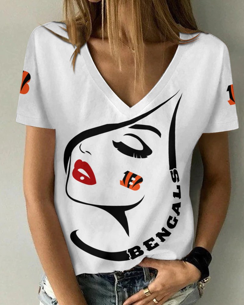 Cincinnati Bengals Summer V-neck Women T-shirt Back View