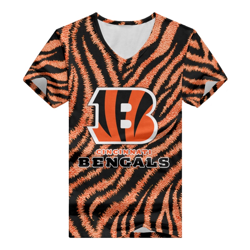 Cincinnati Bengals Personalized V-neck Women T-shirt Side View