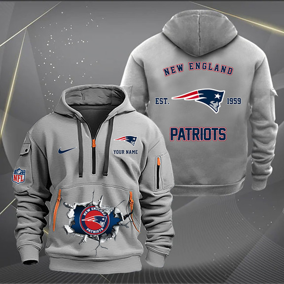 New England Patriots Personalized Quarter Zip Hoodie