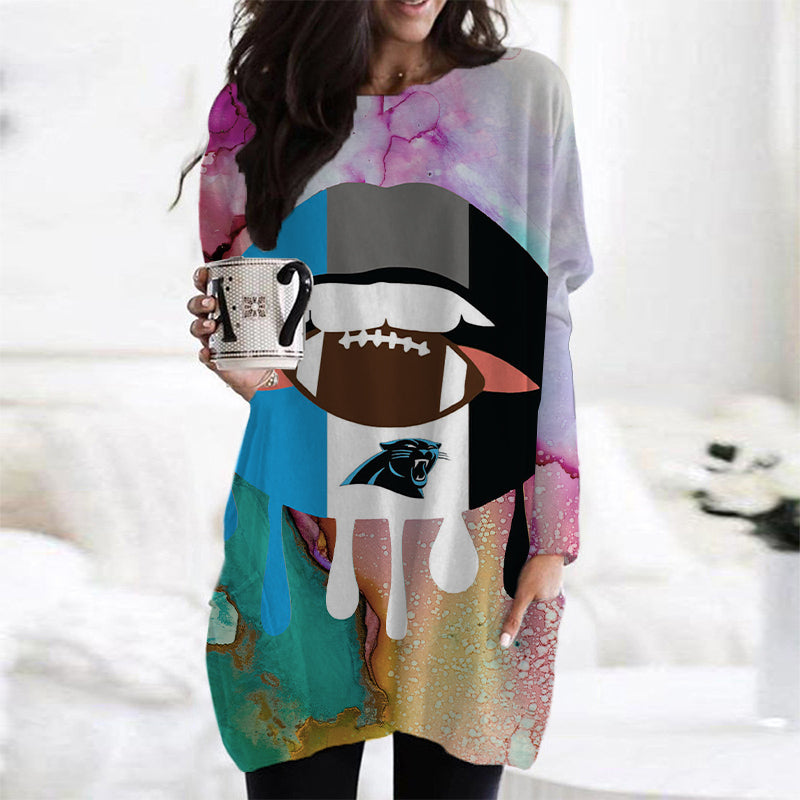 Carolina Panthers Casual Long Sleeve Pocket Dress