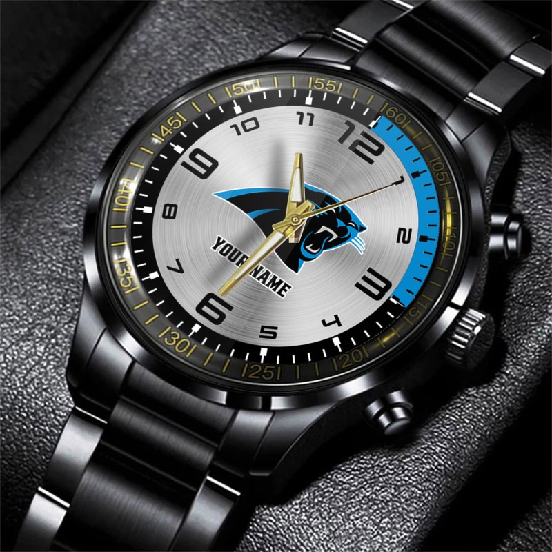 Carolina Panthers NFL Personalized Black Hand Watch
