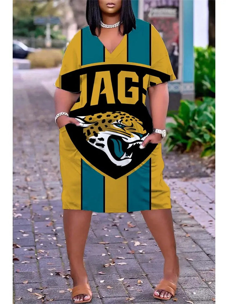 Jacksonville Jaguars V-neck Casual Pocket Dress