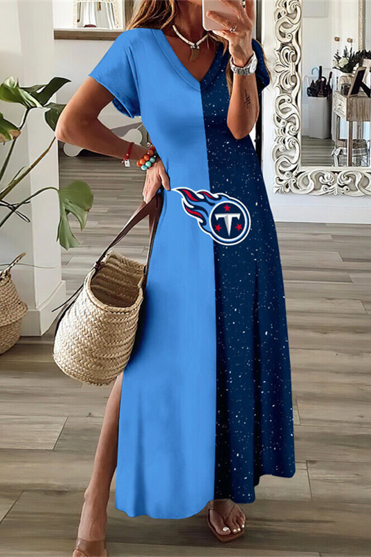 Tennessee Titans V-Neck Side Slit Long Dress