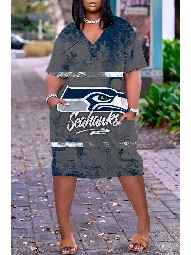 Seattle Seahawks V-neck Casual Pocket Dress