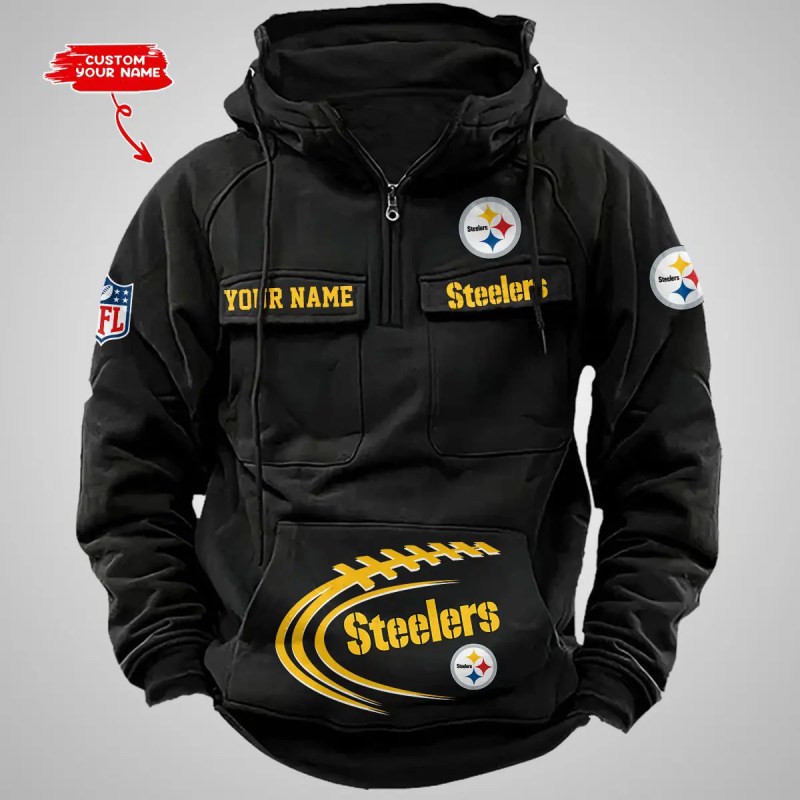 Pittsburgh Steelers Personalized Multi-Pockets Zip Hoodie