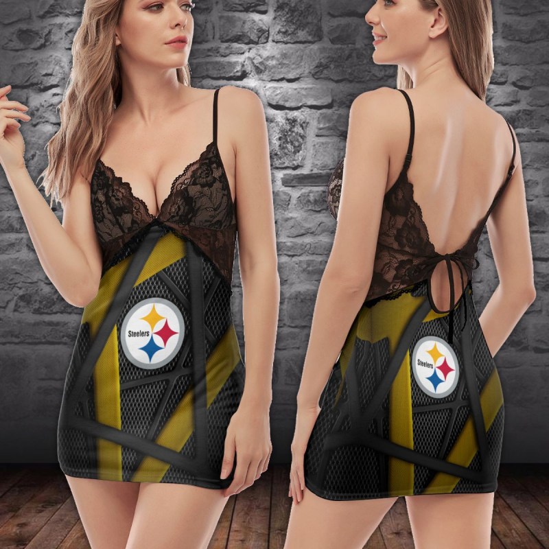 Pittsburgh Steelers Lace Back Strap Slip Dress Back