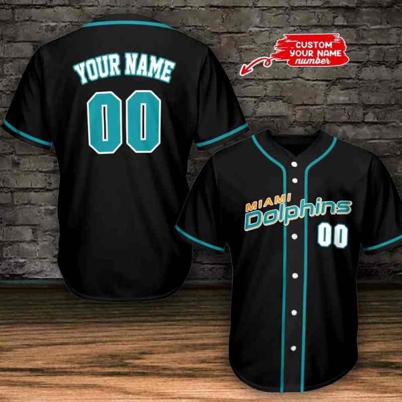 Miami Dolphins Personalized Baseball Jersey Black