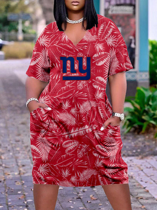 New York Giants V-neck Casual Pocket Dress