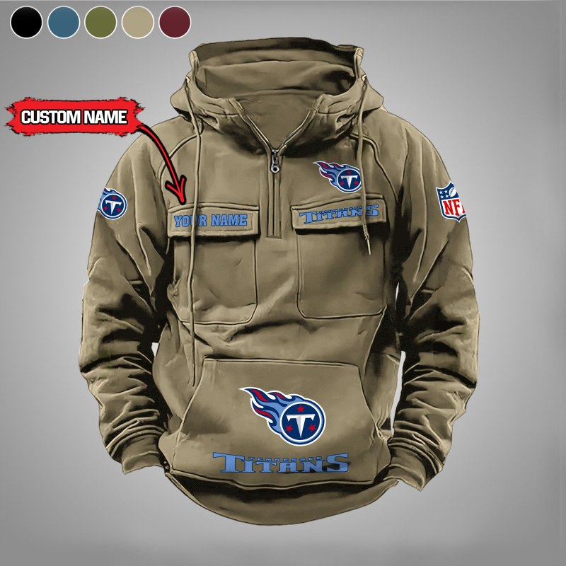 Tennessee Titans Multi-Pockets Zip Hoodie - Khaki