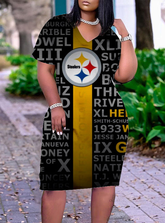 Pittsburgh Steelers V-neck Casual Pocket Dress