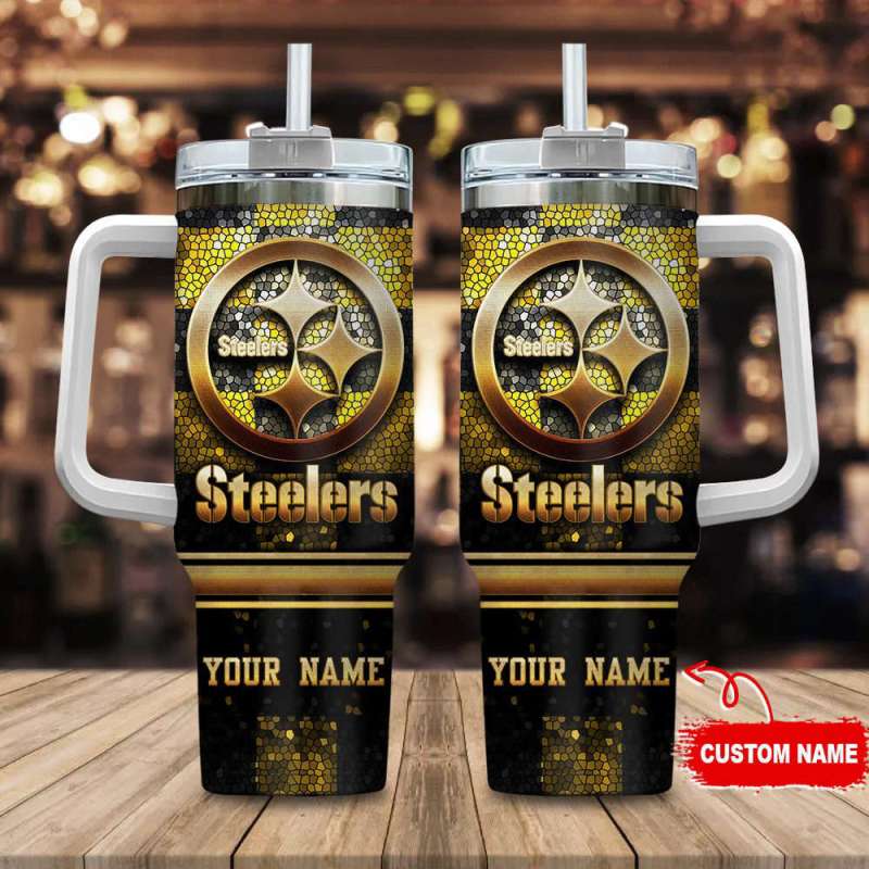 Pittsburgh Steelers Personalized NFL Glitter 40oz Tumbler