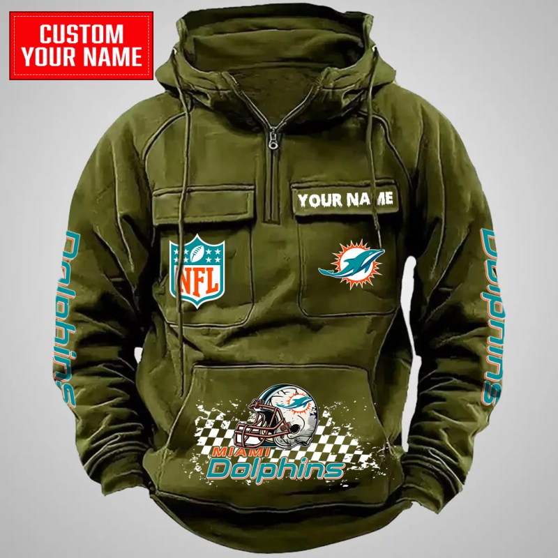 Miami Dolphins Multi-Pockets Zip Hoodie - Green