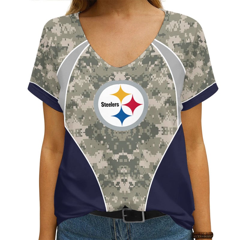 Pittsburgh Steelers Personalized V-neck Women T-shirt