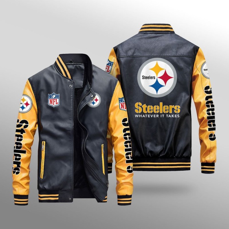 Pittsburgh Steelers Leather Bomber Jacket - Back View